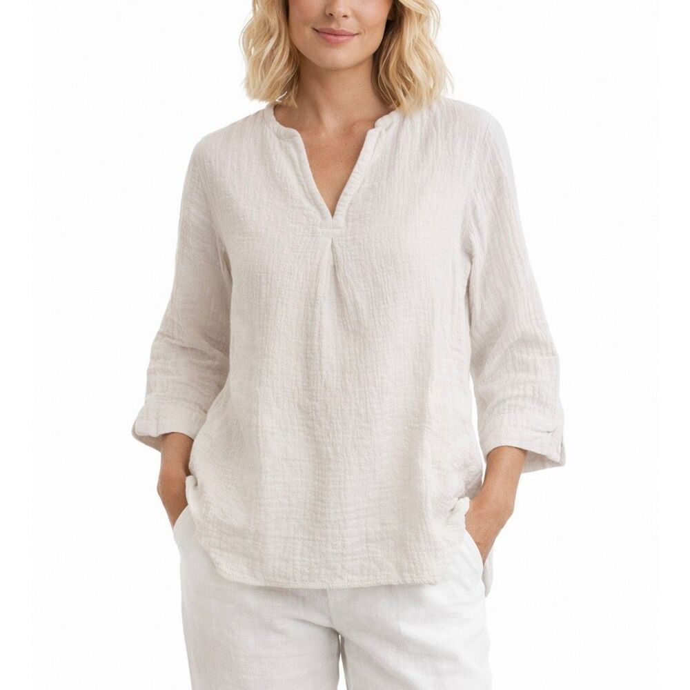 Pure Jill J.Jill White Notch Neck Tunic Top Size M